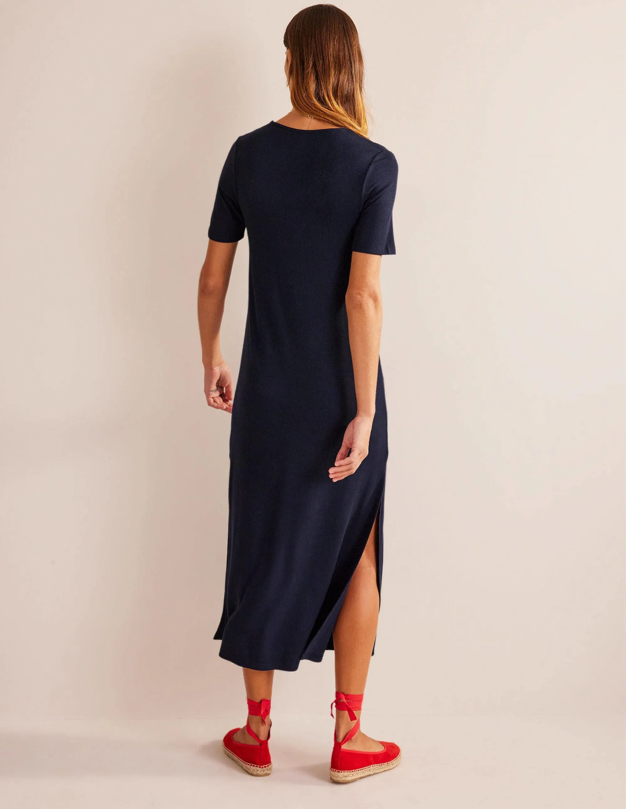 Rib Jersey Midi T-shirt Dress-Navy
