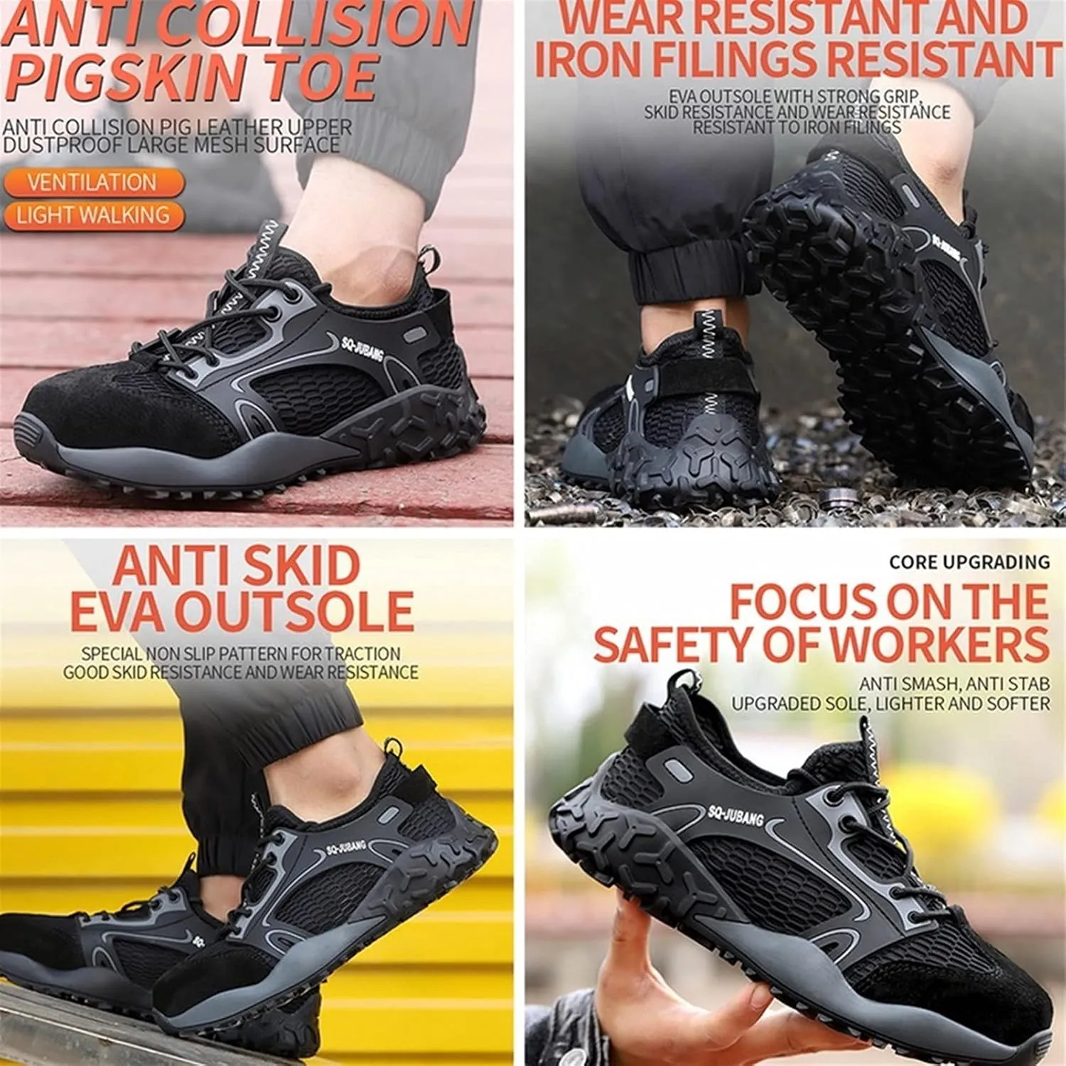 Safety Shoes Men Women Steel Toe Cap Trainers Mens Lightweight Breathable Industrial Safety Work Boots (Color : Black, Size : 44)