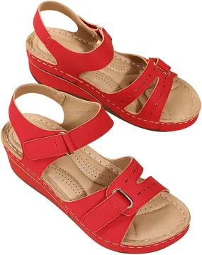 Sandals for Women, Orthopedic Shoes for Women Plantar Fasciitis, Comfort Wedge Sandals, Open Toe Ankle Strap Sandals, Summer Wide Fit Leather Sandals with Arch Support
