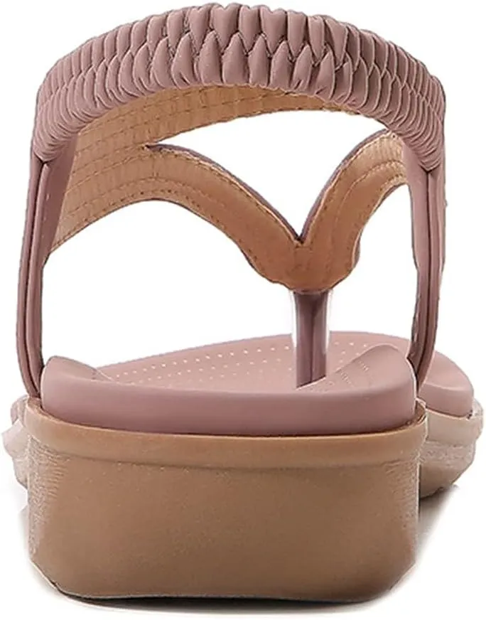 Summer Beach Sandals for Women Arch Support Slingback Rhinestone Dressy Sandal Comfort Sandals Bohemian T-Strap Ladies Casual Comfy Sandal Casual Ankle Elastic Flip Flops Shoes 2025
