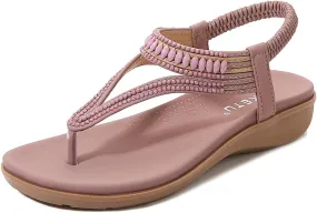 Summer Beach Sandals for Women Arch Support Slingback Rhinestone Dressy Sandal Comfort Sandals Bohemian T-Strap Ladies Casual Comfy Sandal Casual Ankle Elastic Flip Flops Shoes 2025 Summer Beach Sandals for Women Arch Support Slingback Rhinestone Dressy Sandal Comfort Sandals Bohemian T-Strap Ladies Casual Comfy Sandal Casual Ankle Elastic Flip Flops Shoes 2025