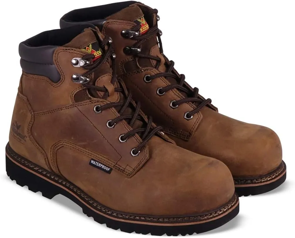 Thorogood V-Series 6 Waterproof Composite Toe Work Boots for Men - Premium Leather with Goodyear Storm Welt, Comfort Insole, and Chevron Traction Outsole; ASTM Rated, Brown Crazyhorse - 14 W US