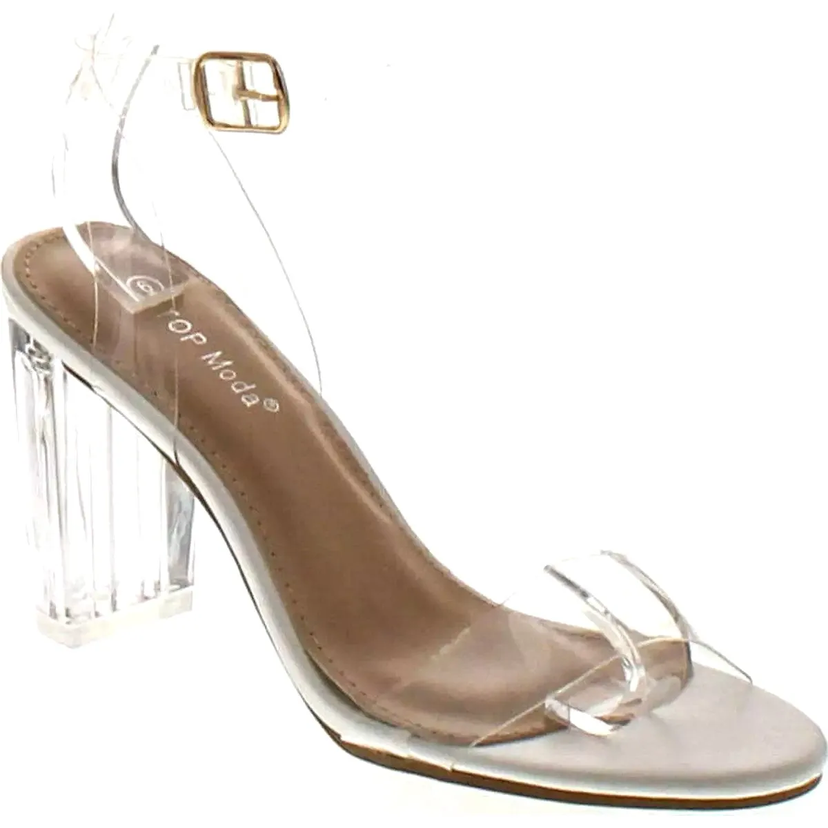 Top Moda Alma-70 Nude Clear Fashion Strappy Block High Heel Open Peep Toe Sandal