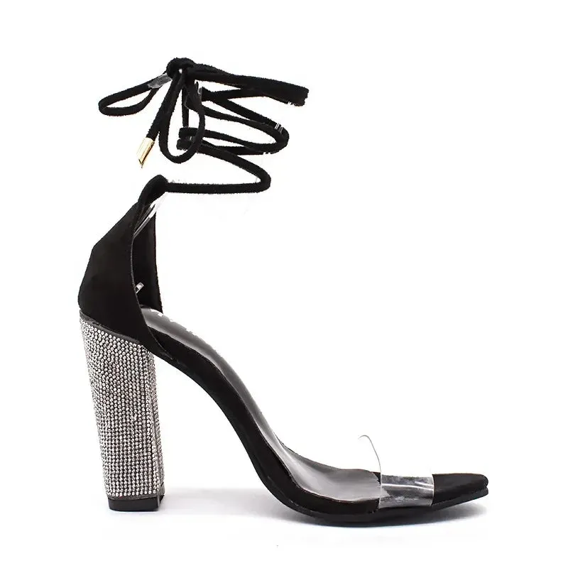 Trendy Ribbon Wrap Around Diamond High Heels