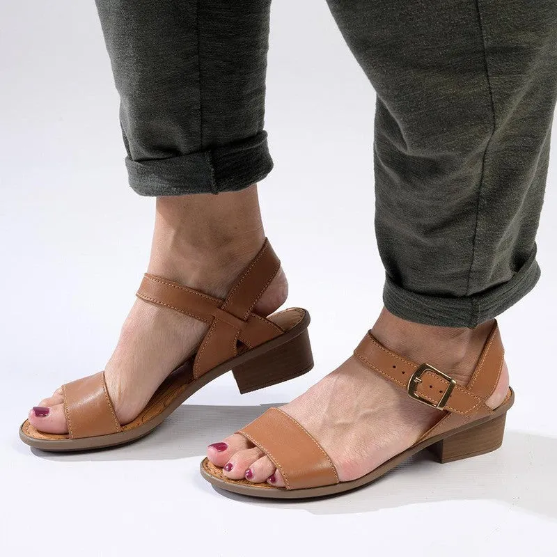 Tsonga Kangcono Leather Low Block Heel Sandal - Hazel Relaxa