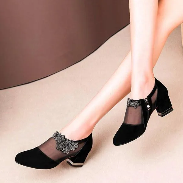 Women'S Chunky Mesh High Heels 13746162