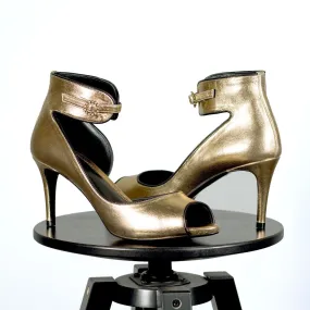 Women's Ibiza70 Ankle Strap Leather Heels Wide Plus Size Luxury Black 5891
