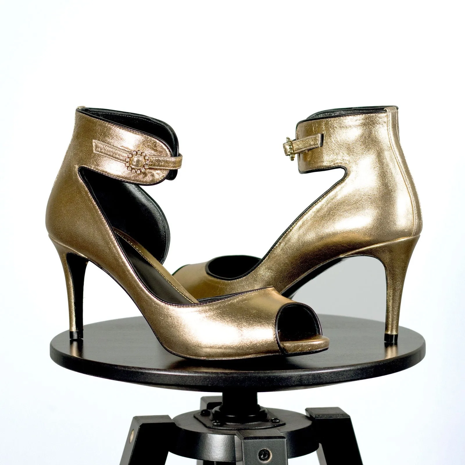 Women's Ibiza70 Ankle Strap Leather Heels Wide Plus Size Luxury Black 5891