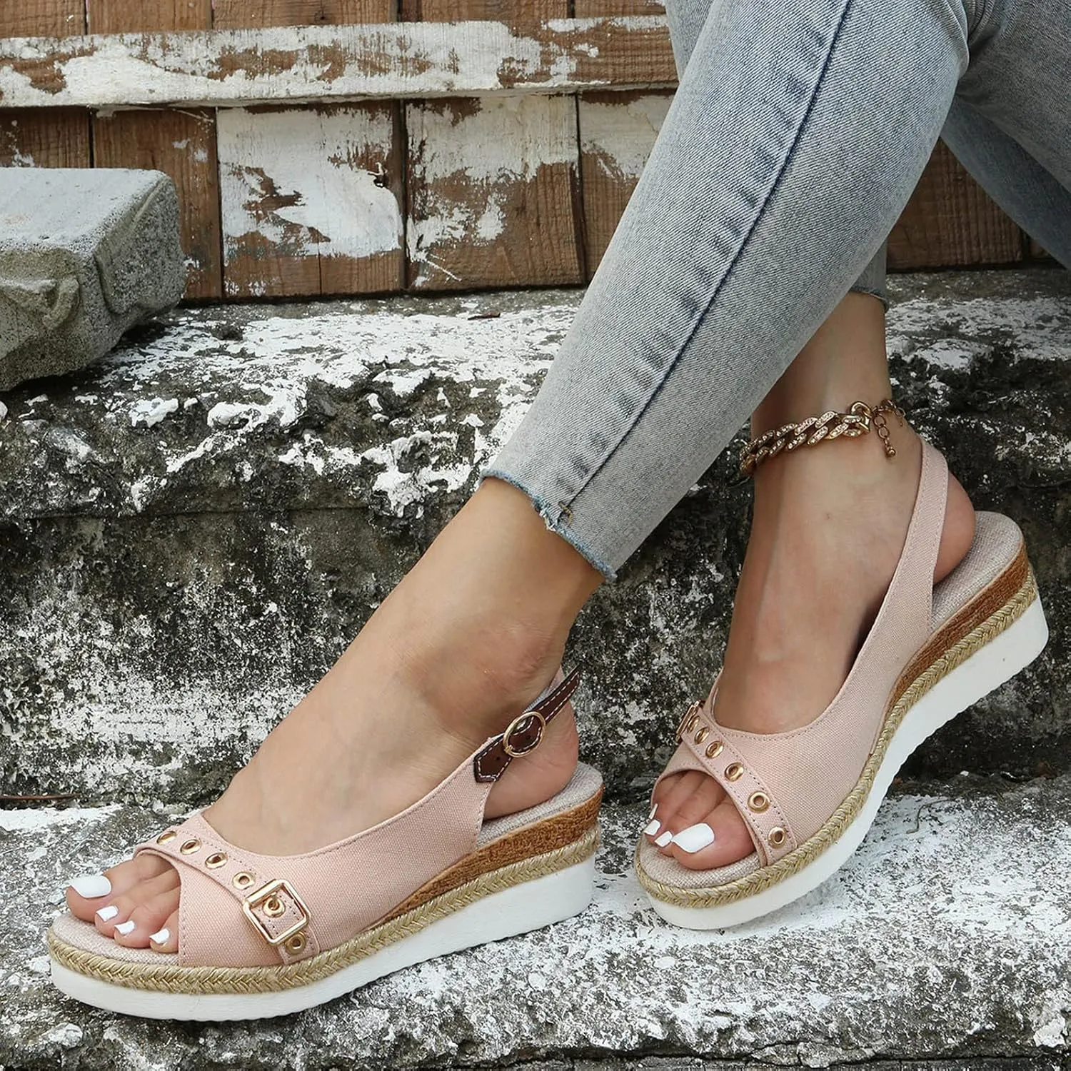 Womens Sandals Dressy Cute Open Toe Buckle Espadrille Sandals For Women Dress Platform Sandal Summer Wedges Heels
