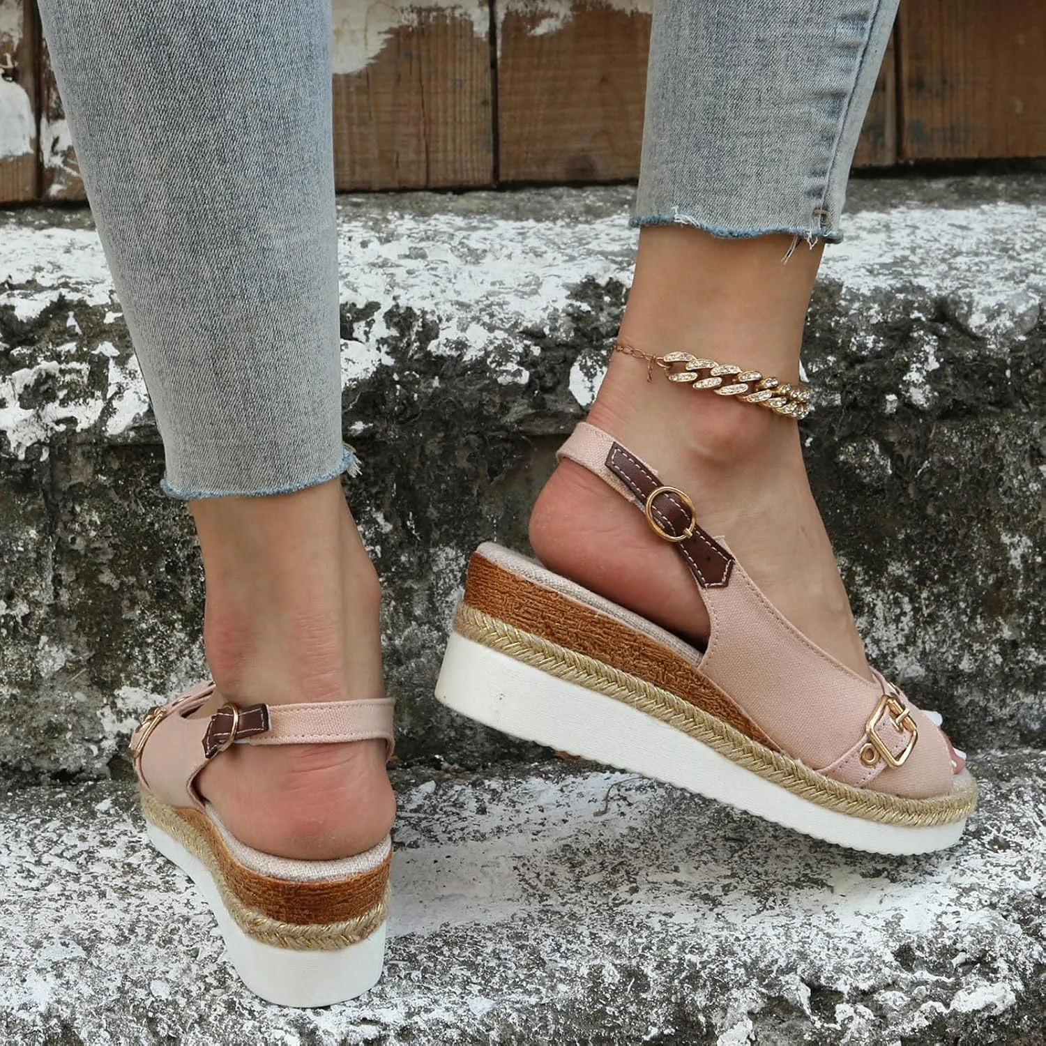 Womens Sandals Dressy Cute Open Toe Buckle Espadrille Sandals For Women Dress Platform Sandal Summer Wedges Heels