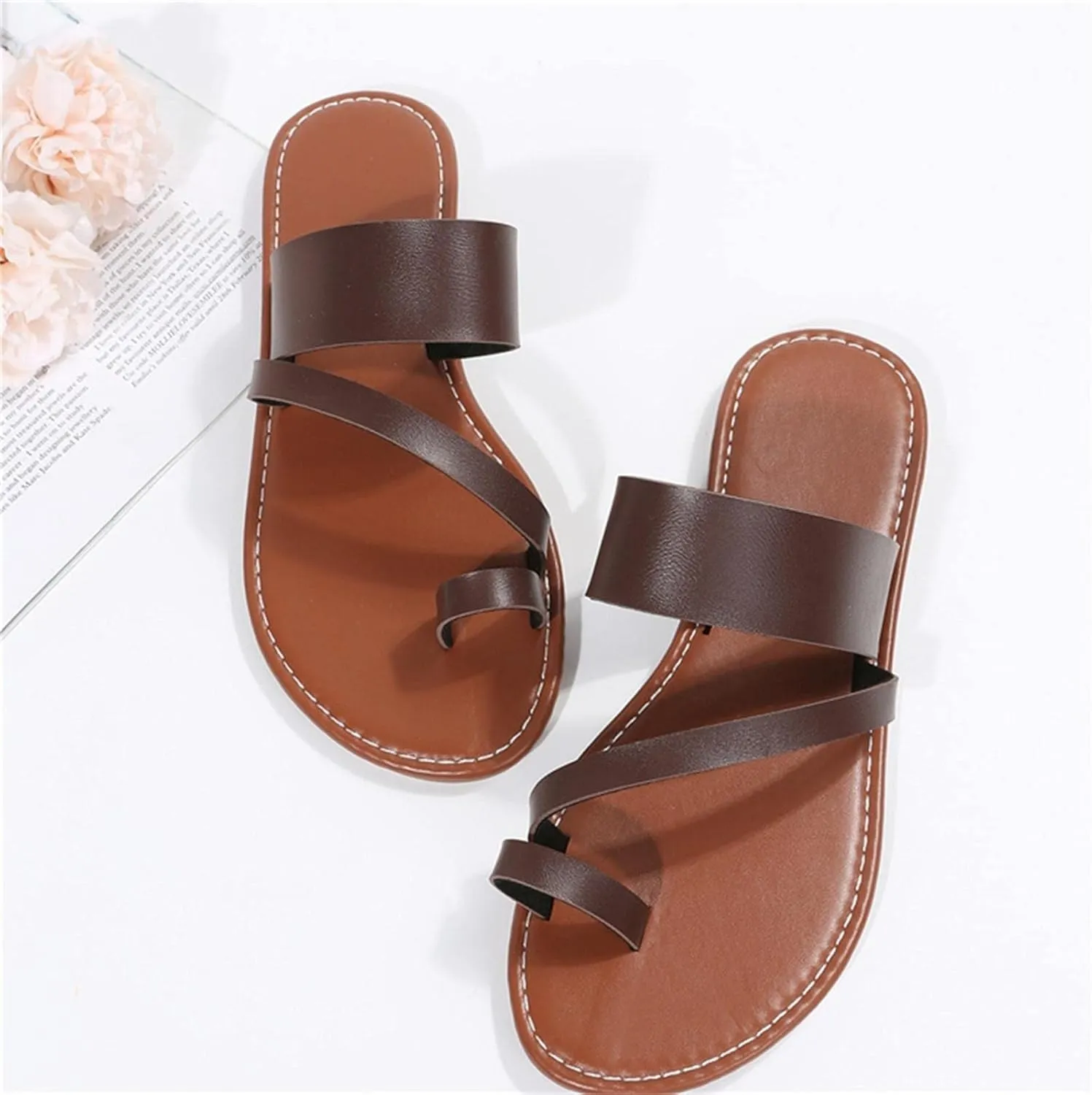 Women's Sandals Open Toe Flat Slides with Arch Support for Walking Comfort Casual Female Flat Slippers Dress Summer Beach Non