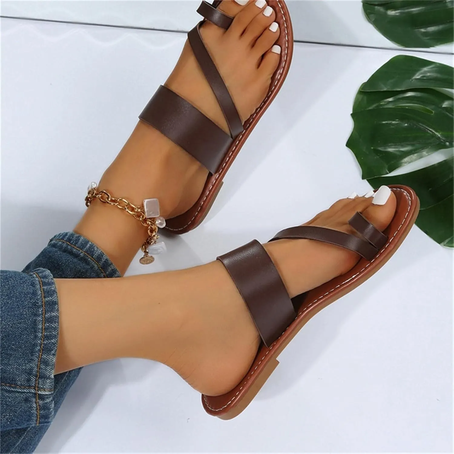Women's Sandals Open Toe Flat Slides with Arch Support for Walking Comfort Casual Female Flat Slippers Dress Summer Beach Non