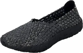 Women's Sidewalk Slip on Flat Elastic Woven Walking Shoes Lightweight Breathable Mesh Walking Sneakers Running Shoes