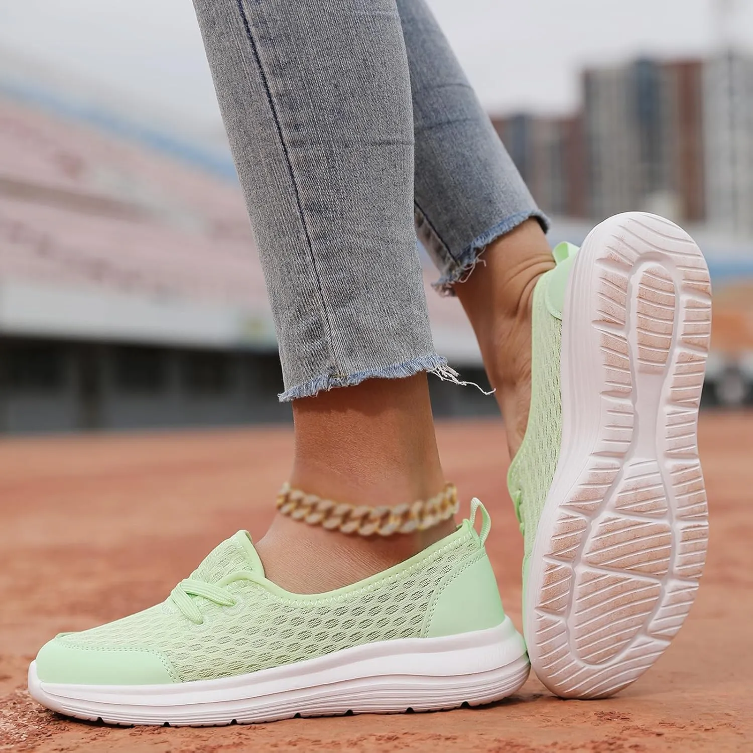 Womens Walking Shoes Tennis Lightweight Gym Sneakers Slip On Low Cut Workout Trainer Sport Breathable Mesh Running Shoes Comfortable Fashion Sneakers for Outdoor