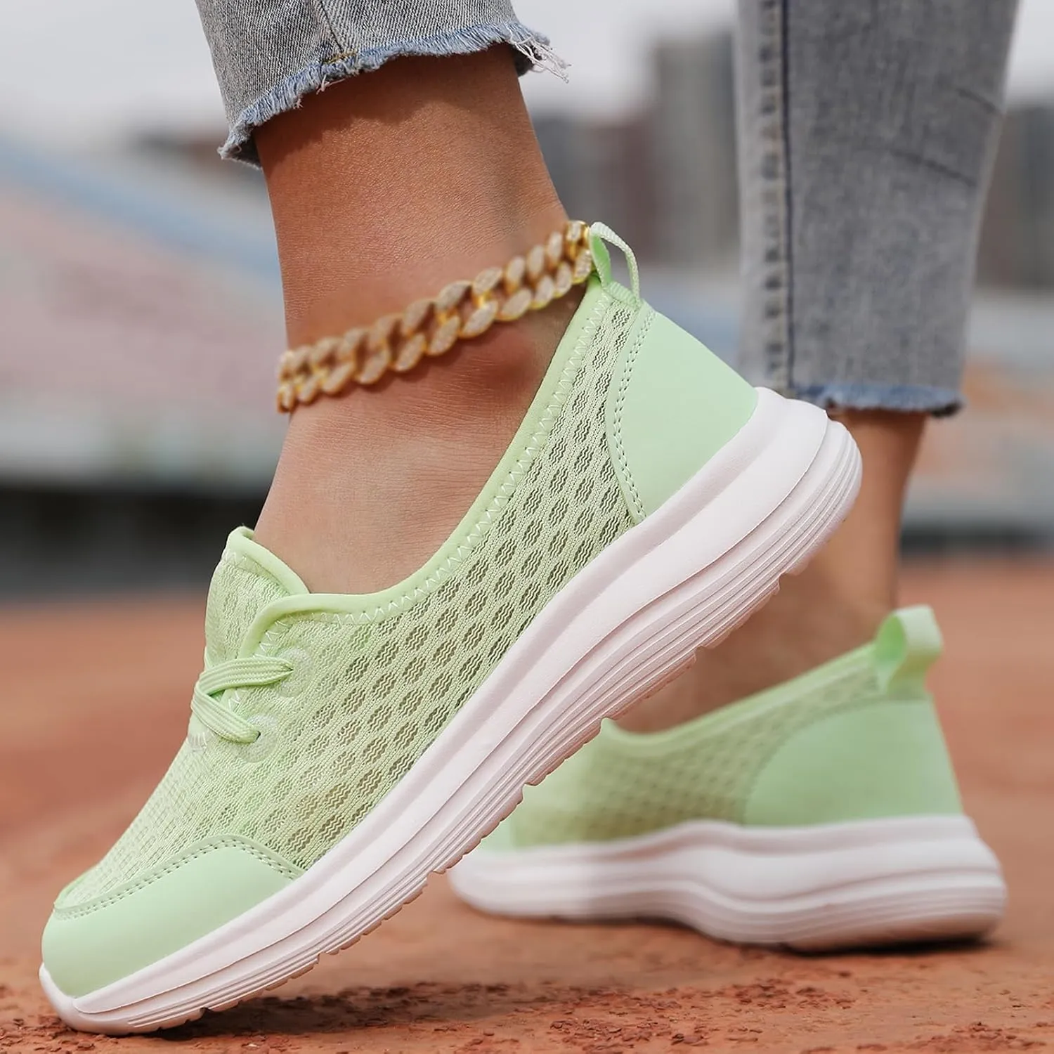Womens Walking Shoes Tennis Lightweight Gym Sneakers Slip On Low Cut Workout Trainer Sport Breathable Mesh Running Shoes Comfortable Fashion Sneakers for Outdoor