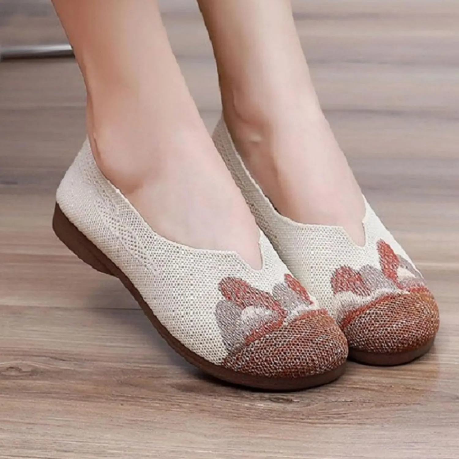 Women's Woven Orthopedic Breathable Soft Shoes Go Walking Slip on Walking Shoes Wide Width Slip in Sneakers Arch Support