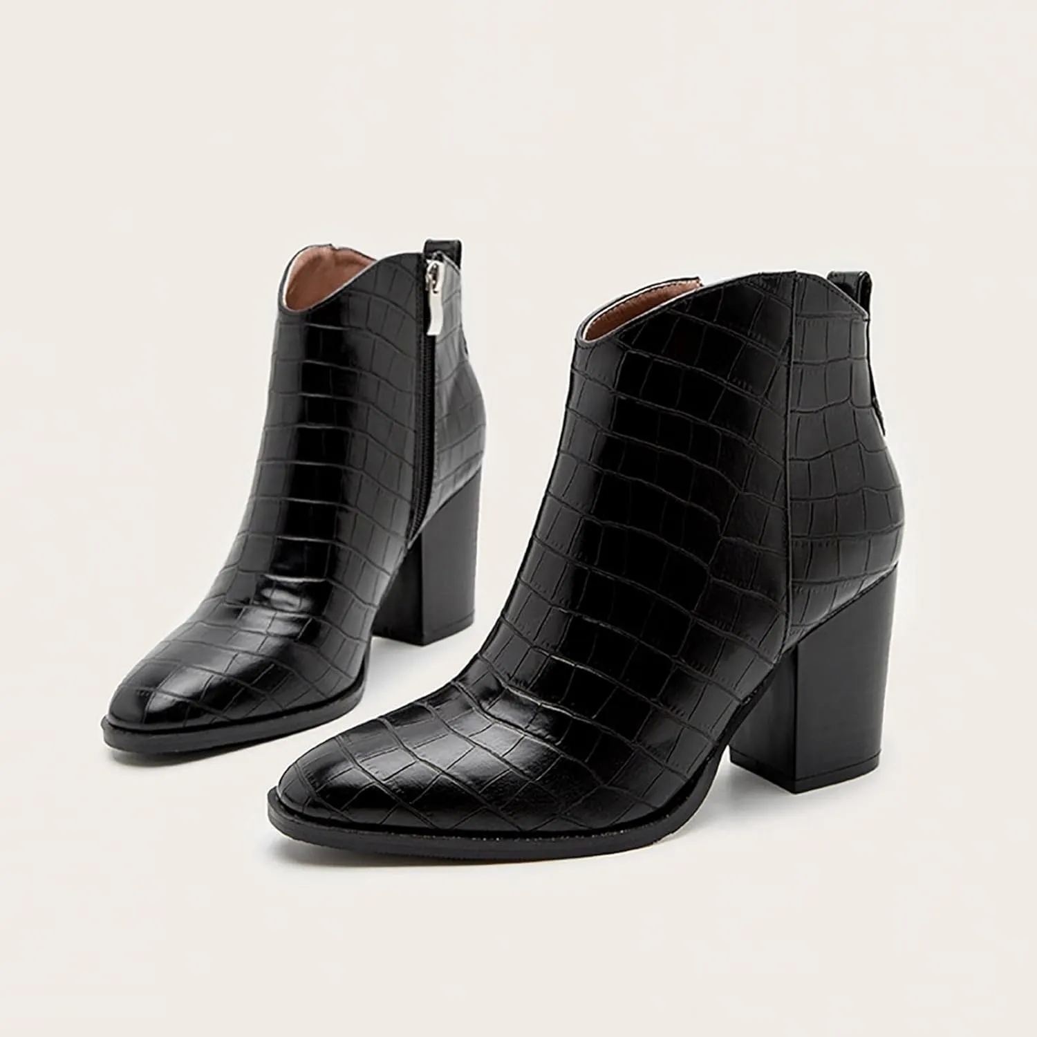 ZBYY Women's Pointed Toe Ankle Boots Comfort Slip on Mid Chunky Heeled Side Zipper Chelsea Fashion Dress Short Booties