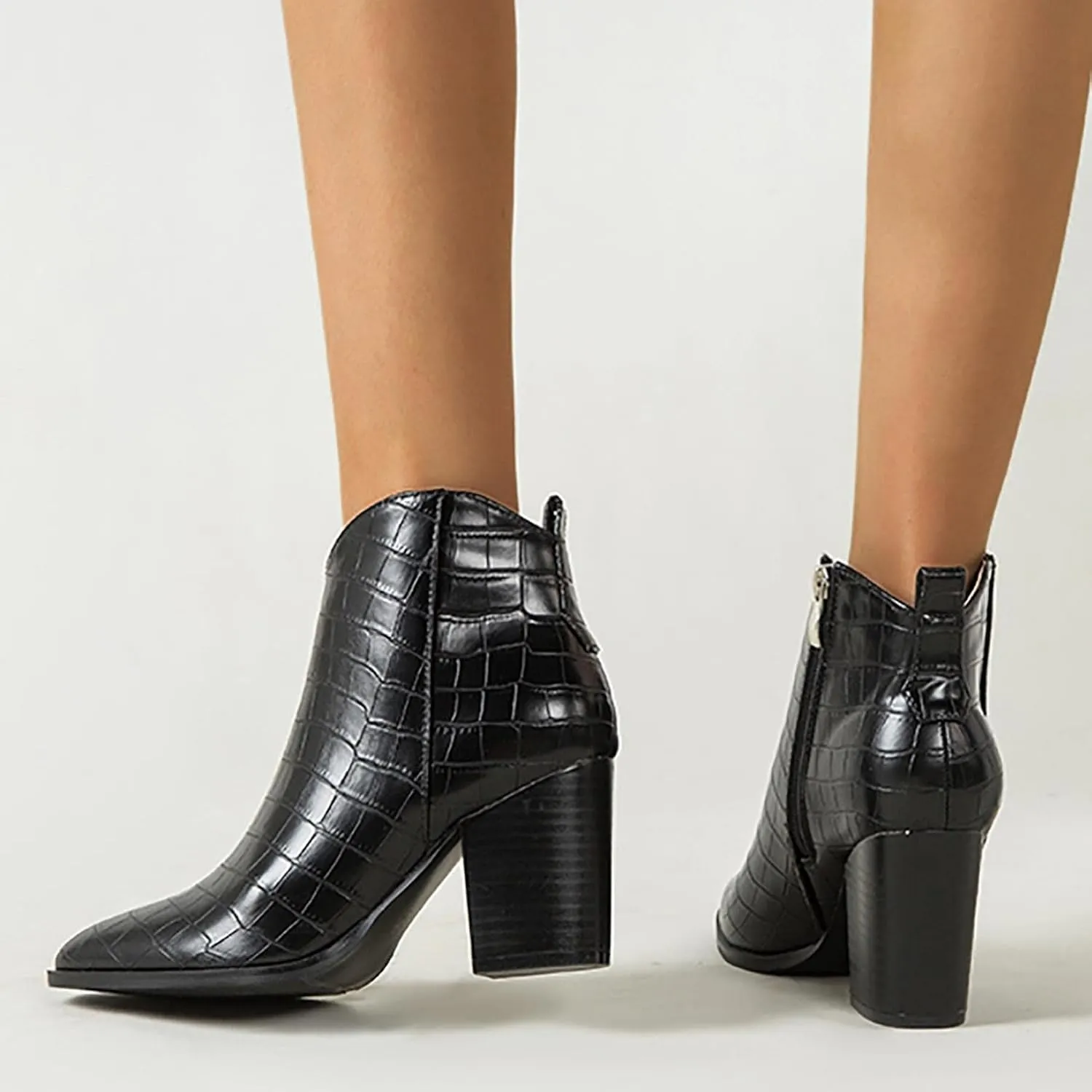 ZBYY Women's Pointed Toe Ankle Boots Comfort Slip on Mid Chunky Heeled Side Zipper Chelsea Fashion Dress Short Booties