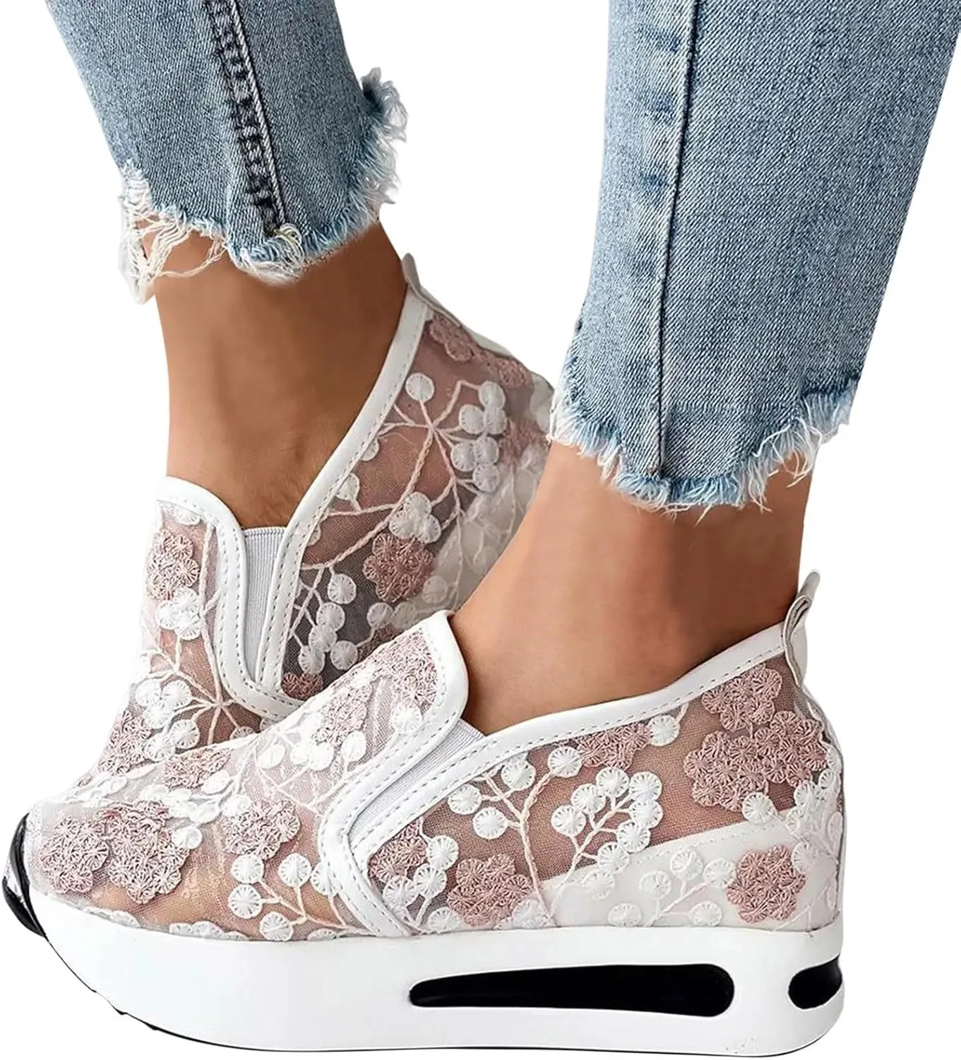 ZWRXW Platform Sneakers for Women Mesh Up Non-Slip Platform Shoes Chunky Lightweight Comfortable Casual Walking Shoe Fashion Bride Wedding Shoes