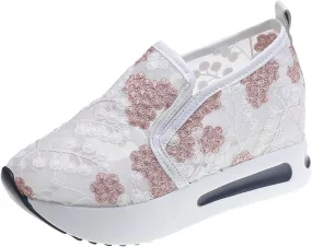ZWRXW Platform Sneakers for Women Mesh Up Non-Slip Platform Shoes Chunky Lightweight Comfortable Casual Walking Shoe Fashion Bride Wedding Shoes